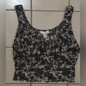 Topshop Sheer Floral Tie-Front Tank – Black & Blush (S)